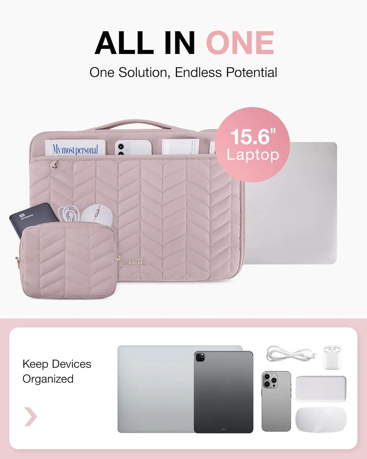 BAGSMART 15-16 inch Laptop Sleeve with Handle, Puffy Padded Laptop Case Bag, Portable MacBook Sleeve Fitted with MacBook Air/Pro 15.6-16 inch, Computer Case Fitted with Dell,HP