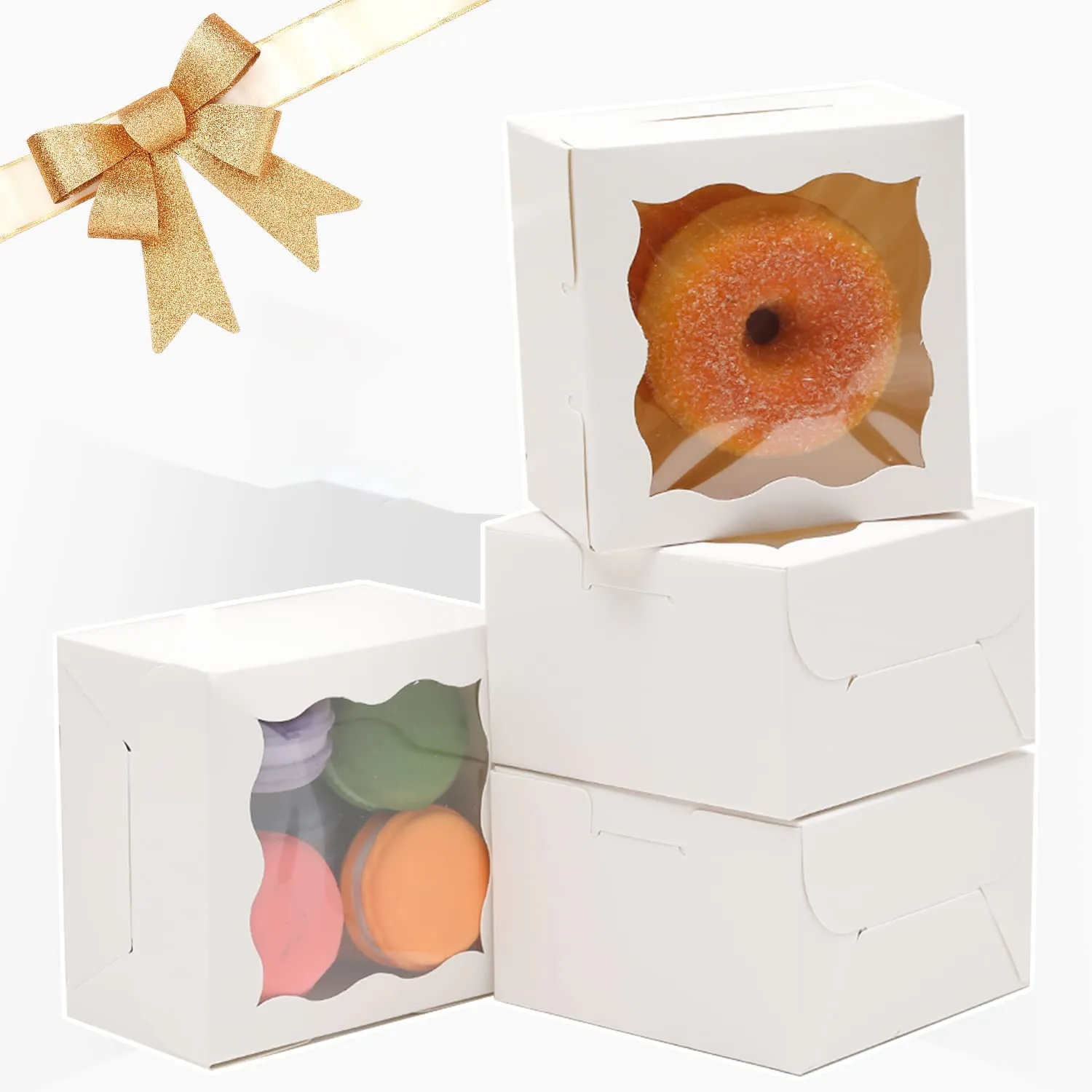 Bakepacker White Bakery Boxes with Window - 4x4x2.5 inches Small Size Pastry & Mini Cookie Boxes for Bakeries - Thick & Sturdy (100 Packs)