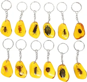 Balacoo Insect Amber Specimen Keychain - 12Pcs Creative Pendant, DIY Key Ring