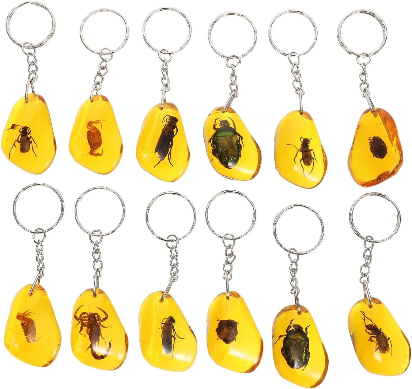 Balacoo Insect Amber Specimen Keychain - 12Pcs Creative Pendant, DIY Key Ring