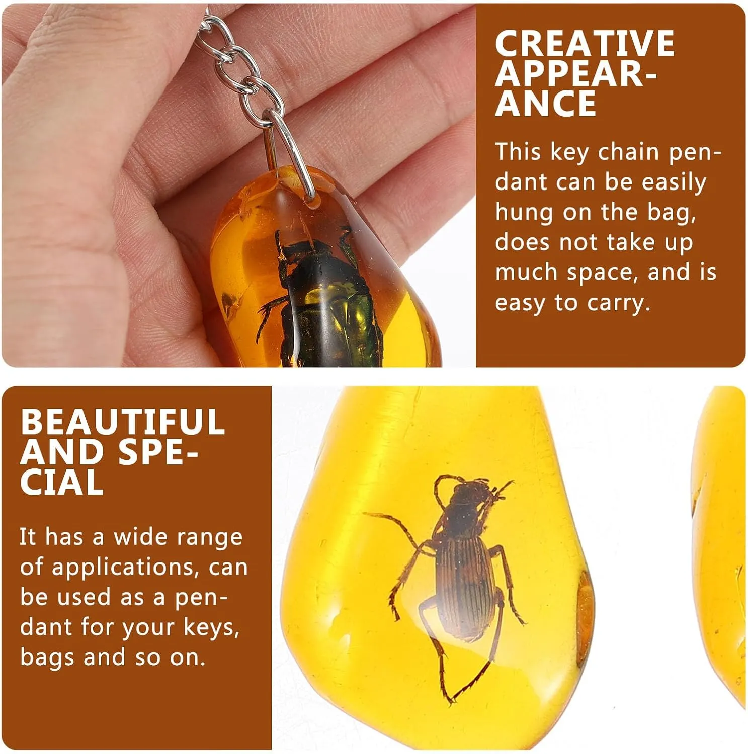Balacoo Insect Amber Specimen Keychain - 12Pcs Creative Pendant, DIY Key Ring