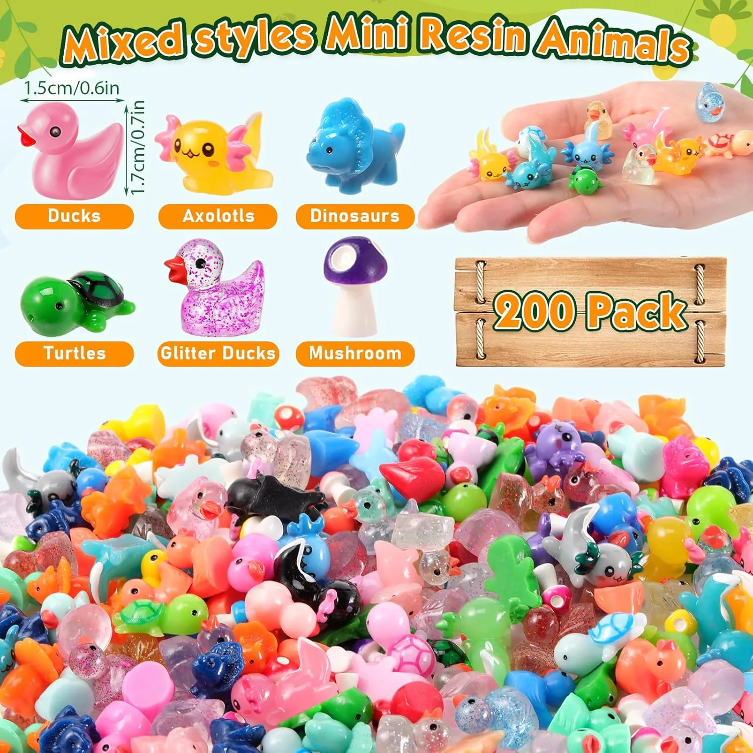Barydat 200 Pcs Mini Resin Animals Figures Small Variety Animals to Hide Tiny Duck Axolotl Dinosaur Turtle Mushroom Figures for Christmas Easter Gifts Landscape Game Garden Decorations Garden Crafts