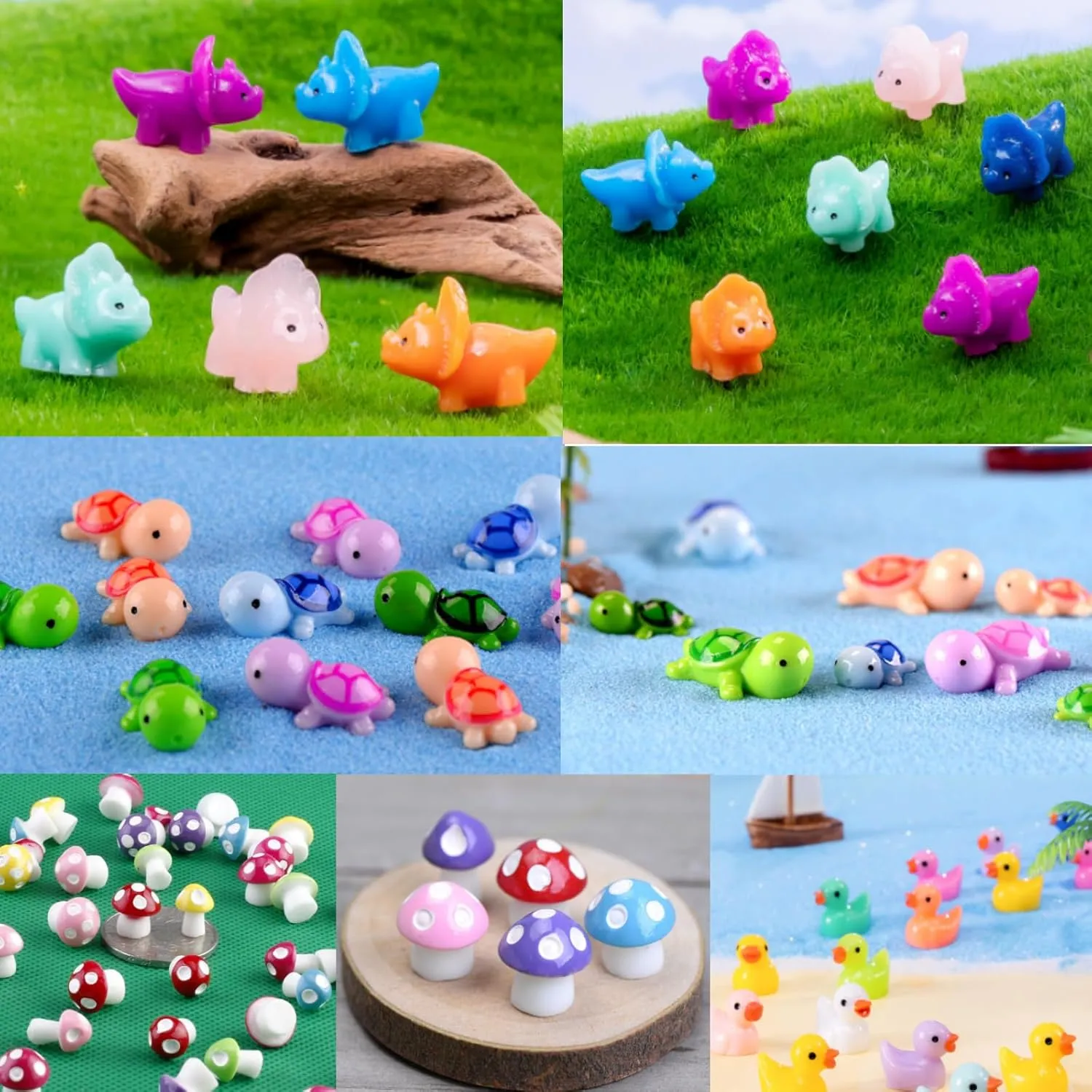 Barydat 200 Pcs Mini Resin Animals Figures Small Variety Animals to Hide Tiny Duck Axolotl Dinosaur Turtle Mushroom Figures for Christmas Easter Gifts Landscape Game Garden Decorations Garden Crafts