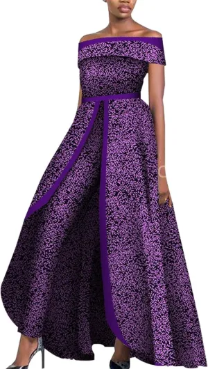 BAZINRICHE African Design Off The Shoulder Stylish Women's Sleeveless Top Overalls Pants Set