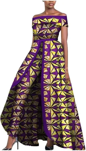 BAZINRICHE African Design Off The Shoulder Stylish Women's Sleeveless Top Overalls Pants Set