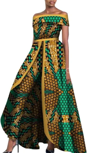 BAZINRICHE African Design Off The Shoulder Stylish Women's Sleeveless Top Overalls Pants Set