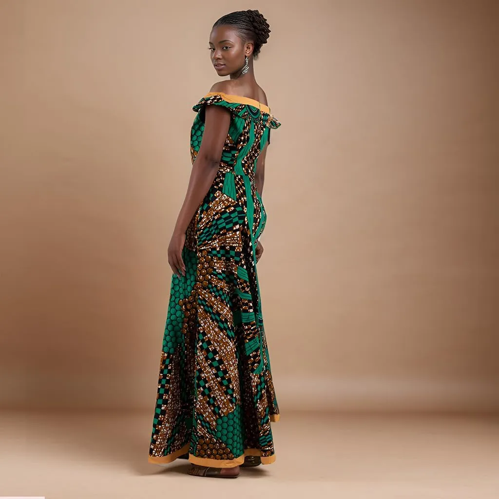 BAZINRICHE African Design Off The Shoulder Stylish Women's Sleeveless Top Overalls Pants Set