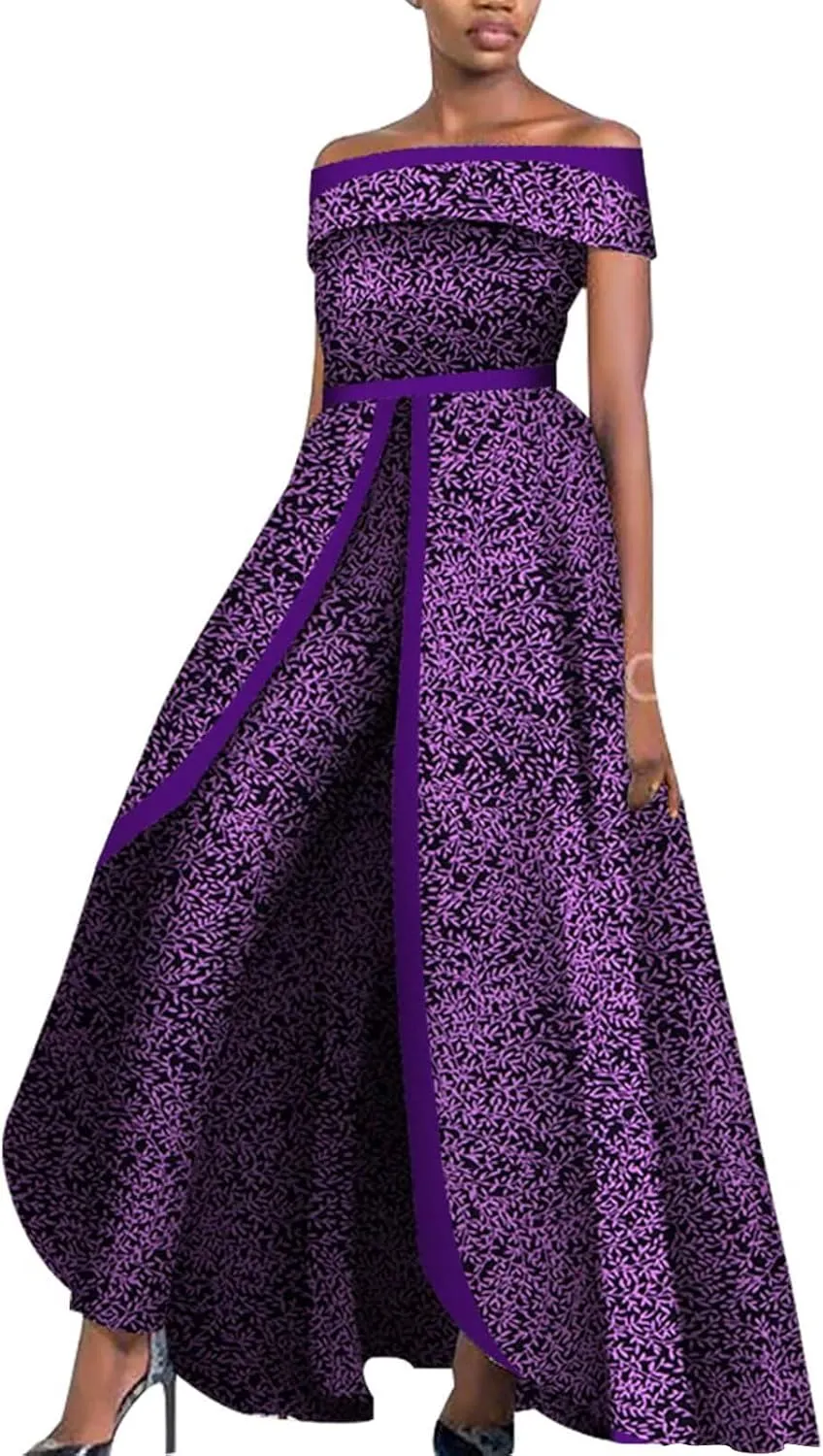 BAZINRICHE African Design Off The Shoulder Stylish Women's Sleeveless Top Overalls Pants Set
