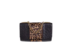 Belinda L- Ostrich and Leopard Printed Hair on Hide Clutch bag