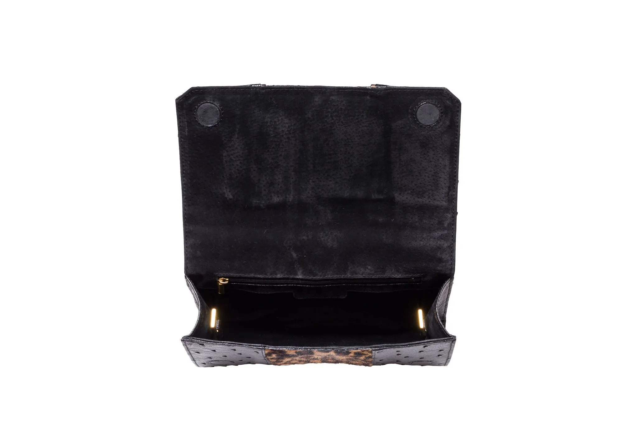 Belinda L- Ostrich and Leopard Printed Hair on Hide Clutch bag