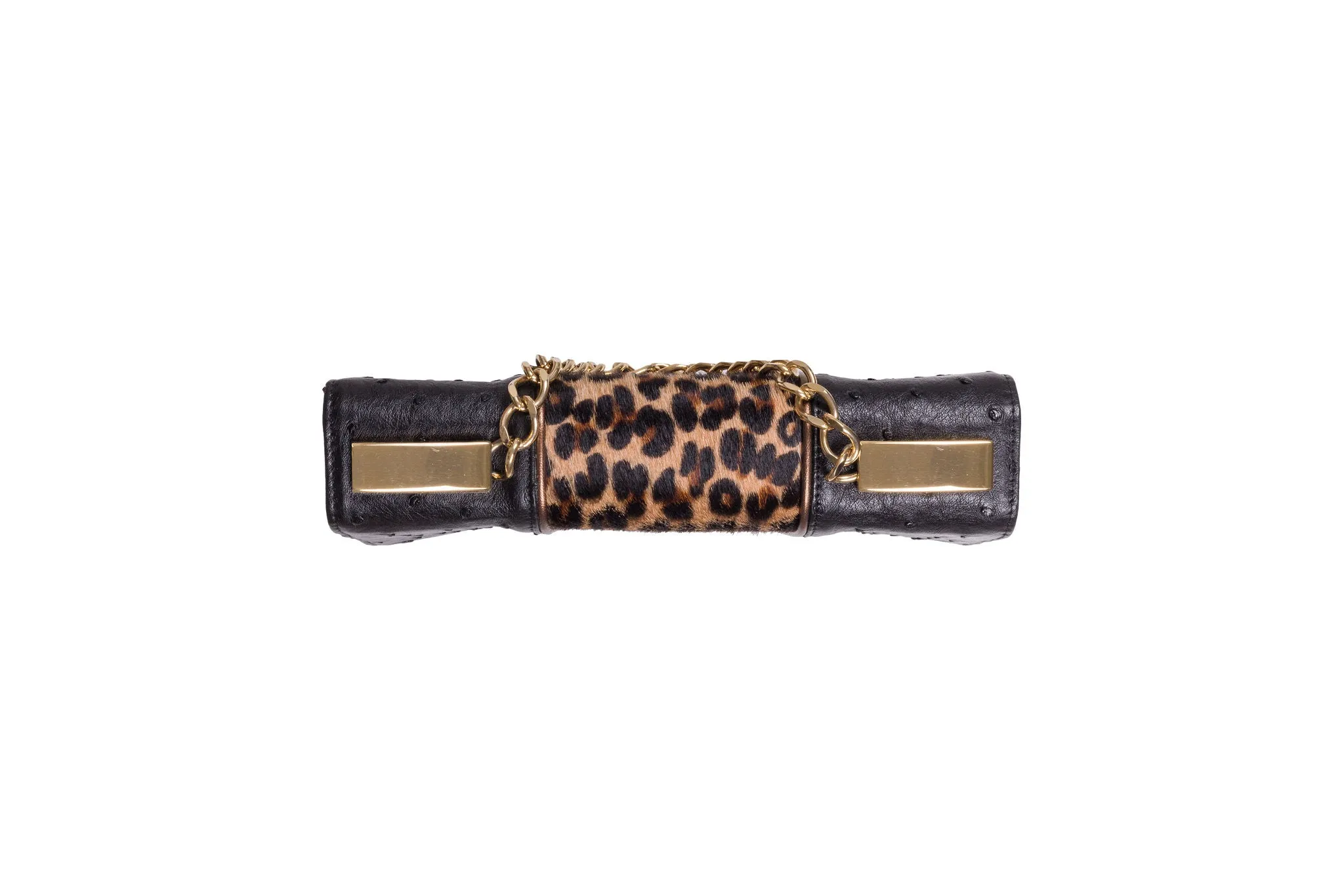 Belinda L- Ostrich and Leopard Printed Hair on Hide Clutch bag