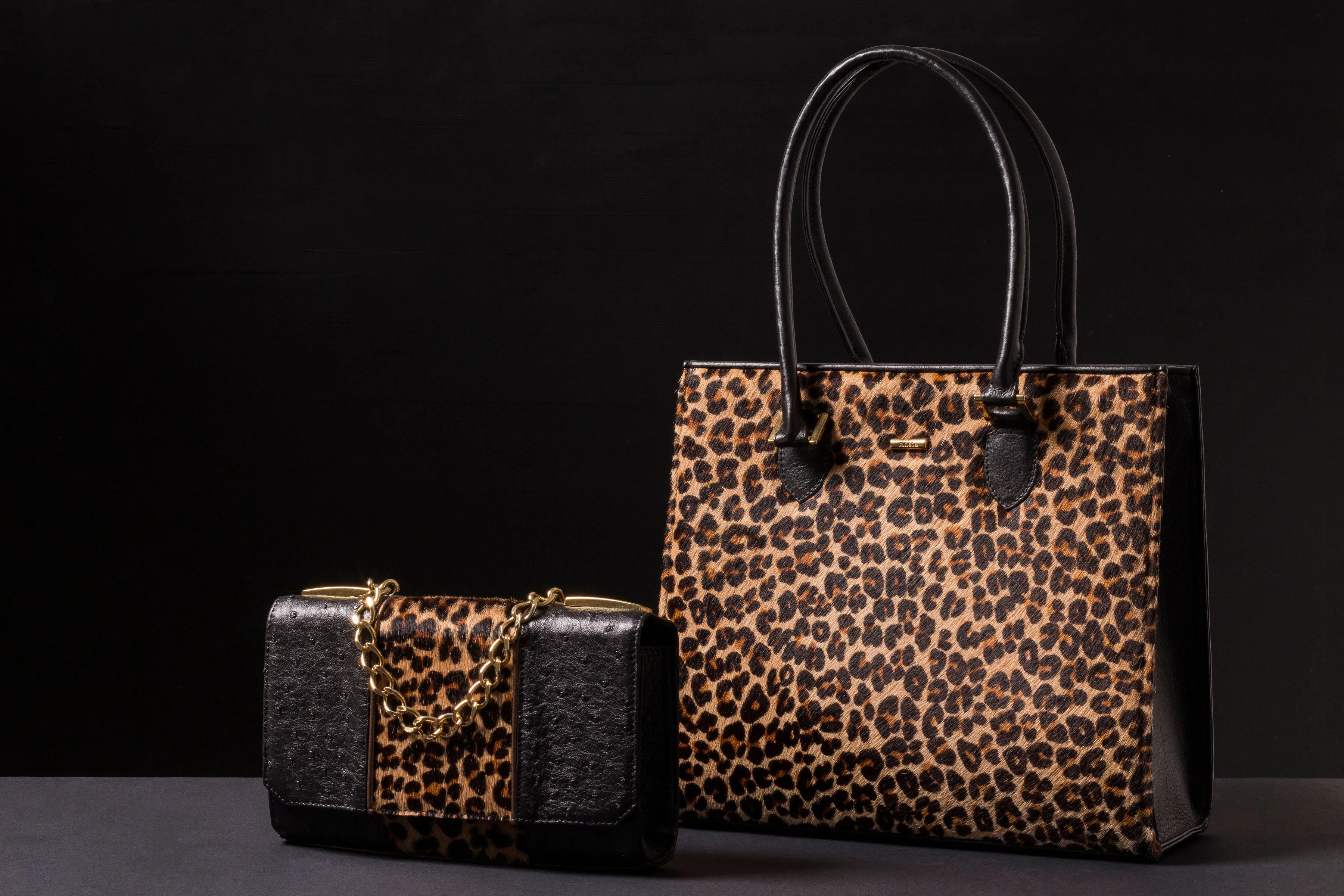 Belinda L- Ostrich and Leopard Printed Hair on Hide Clutch bag
