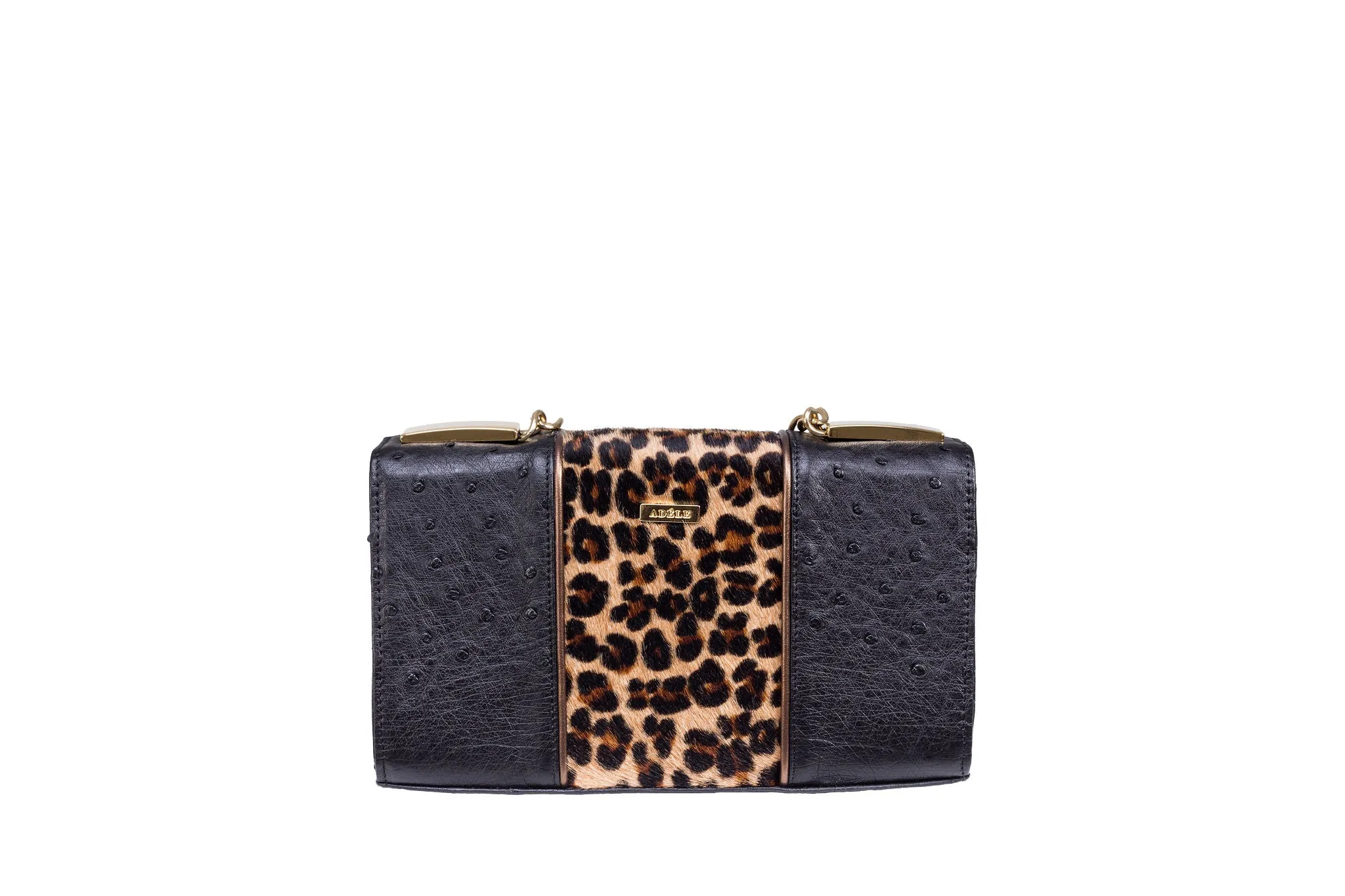 Belinda L- Ostrich and Leopard Printed Hair on Hide Clutch bag