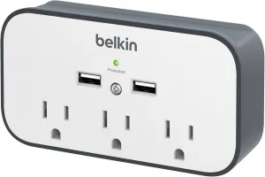 Belkin Wall Surge Protector - 3 Outlet w/ 2 USB Ports Mount with Premium Protection Against Surges Safe Charge for Mobile Devices, Tablets & More (540 Joules)