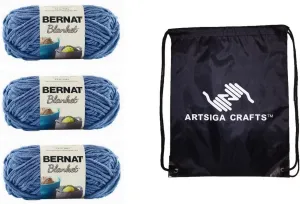 Bernat Blanket Country Blue 161200-106 (3-Skeins - Same Dye Lot) Weight S Bulky #6 Polyester Yarn for Crocheting and Knitting with Project Bag