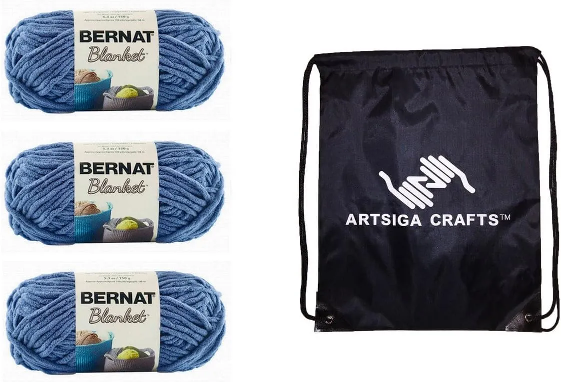 Bernat Blanket Country Blue 161200-106 (3-Skeins - Same Dye Lot) Weight S Bulky #6 Polyester Yarn for Crocheting and Knitting with Project Bag