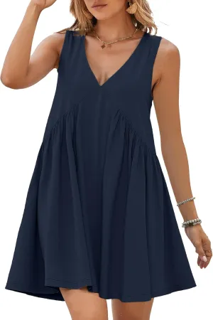 BerryGo Womens Summer Sleeveless Mini Dress Casual V Neck Beach Tank Babydoll Short Sundresses for Vacation Party 2025