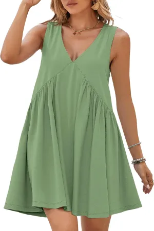 BerryGo Womens Summer Sleeveless Mini Dress Casual V Neck Beach Tank Babydoll Short Sundresses for Vacation Party 2025