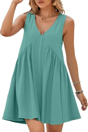 BerryGo Womens Summer Sleeveless Mini Dress Casual V Neck Beach Tank Babydoll Short Sundresses for Vacation Party 2025