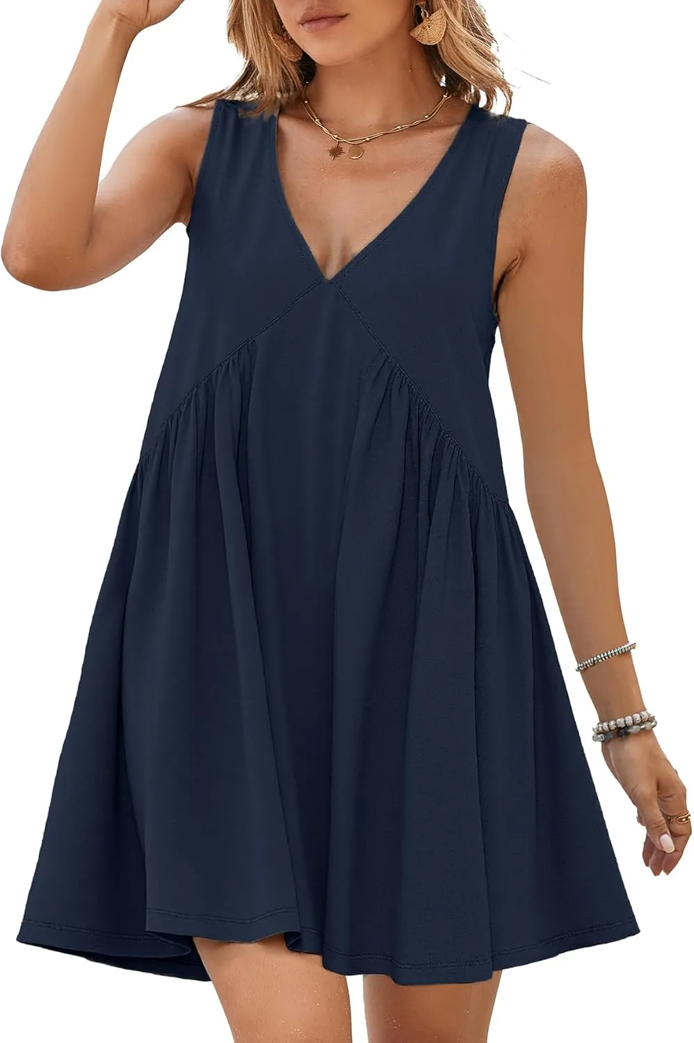 BerryGo Womens Summer Sleeveless Mini Dress Casual V Neck Beach Tank Babydoll Short Sundresses for Vacation Party 2025