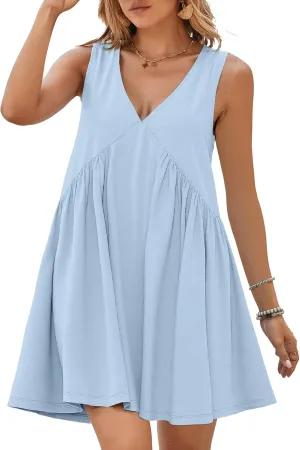 BerryGo Womens Summer Sleeveless Mini Dress Casual V Neck Beach Tank Babydoll Short Sundresses for Vacation Party 2025