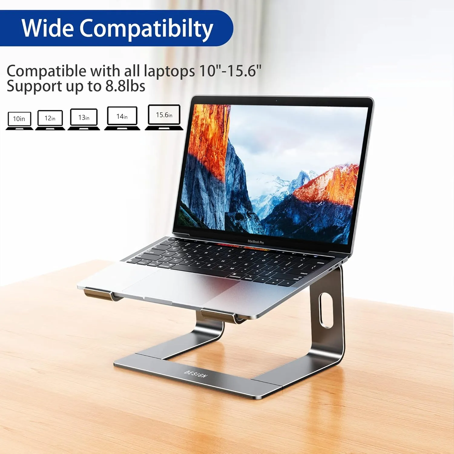 BESIGN LS03 Aluminum Laptop Stand, Ergonomic Detachable Computer Stand, Notebook Holder Compatible with Air, Pro, Dell, HP, Lenovo More 10-15.6" Laptops, Gray