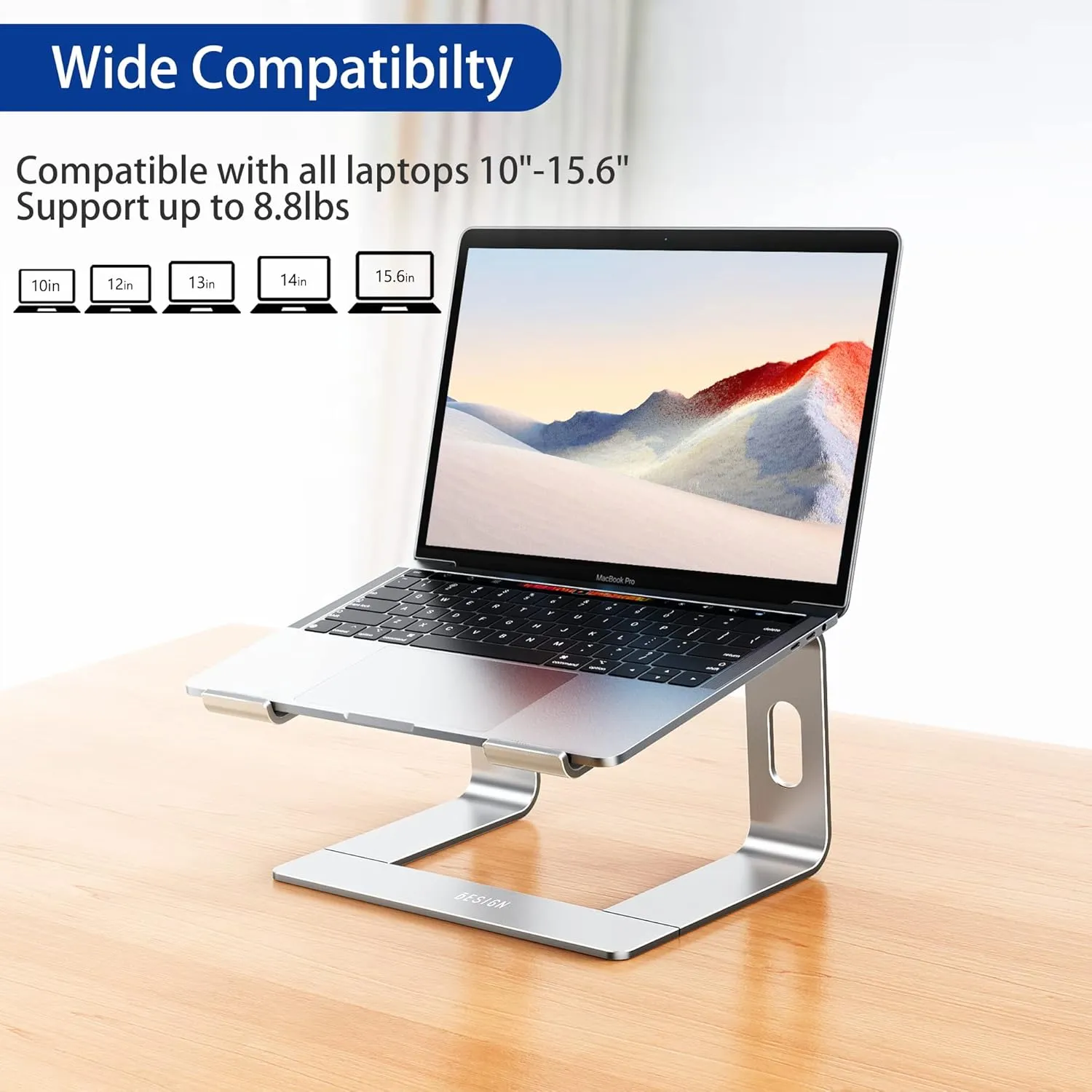 BESIGN LS03 Aluminum Laptop Stand, Ergonomic Detachable Computer Stand, Riser Holder Notebook Stand Compatible with Air, Pro, Dell, HP, Lenovo More 10-15.6" Laptops, Silver