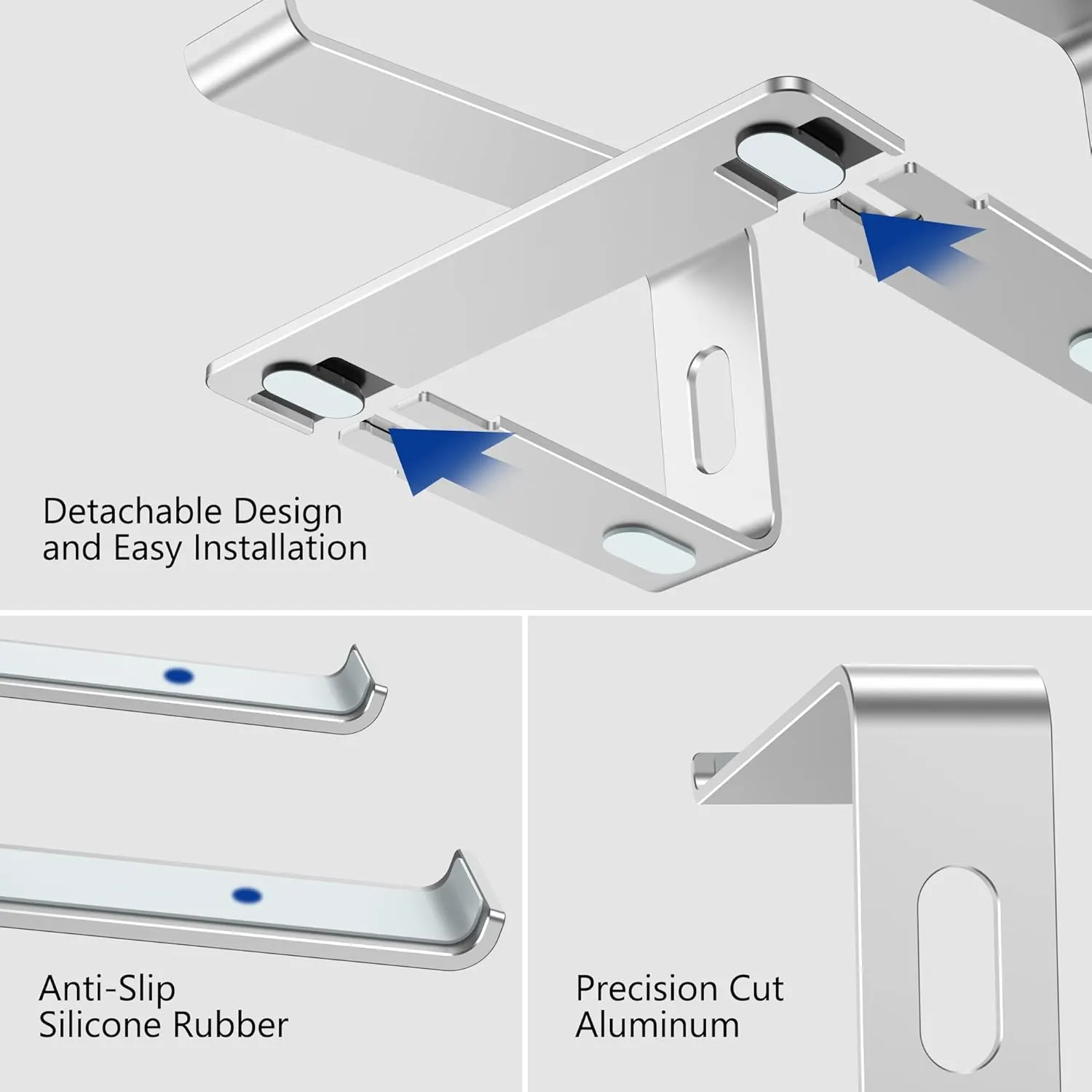 BESIGN LS03 Aluminum Laptop Stand, Ergonomic Detachable Computer Stand, Riser Holder Notebook Stand Compatible with Air, Pro, Dell, HP, Lenovo More 10-15.6" Laptops, Silver