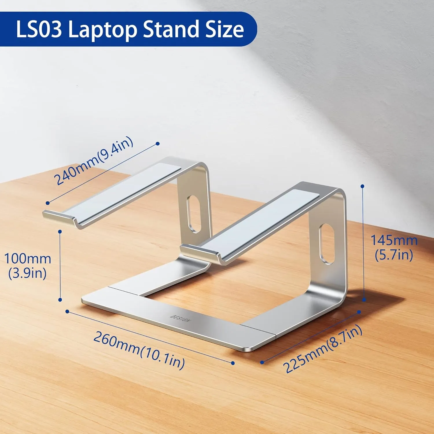 BESIGN LS03 Aluminum Laptop Stand, Ergonomic Detachable Computer Stand, Riser Holder Notebook Stand Compatible with Air, Pro, Dell, HP, Lenovo More 10-15.6" Laptops, Silver