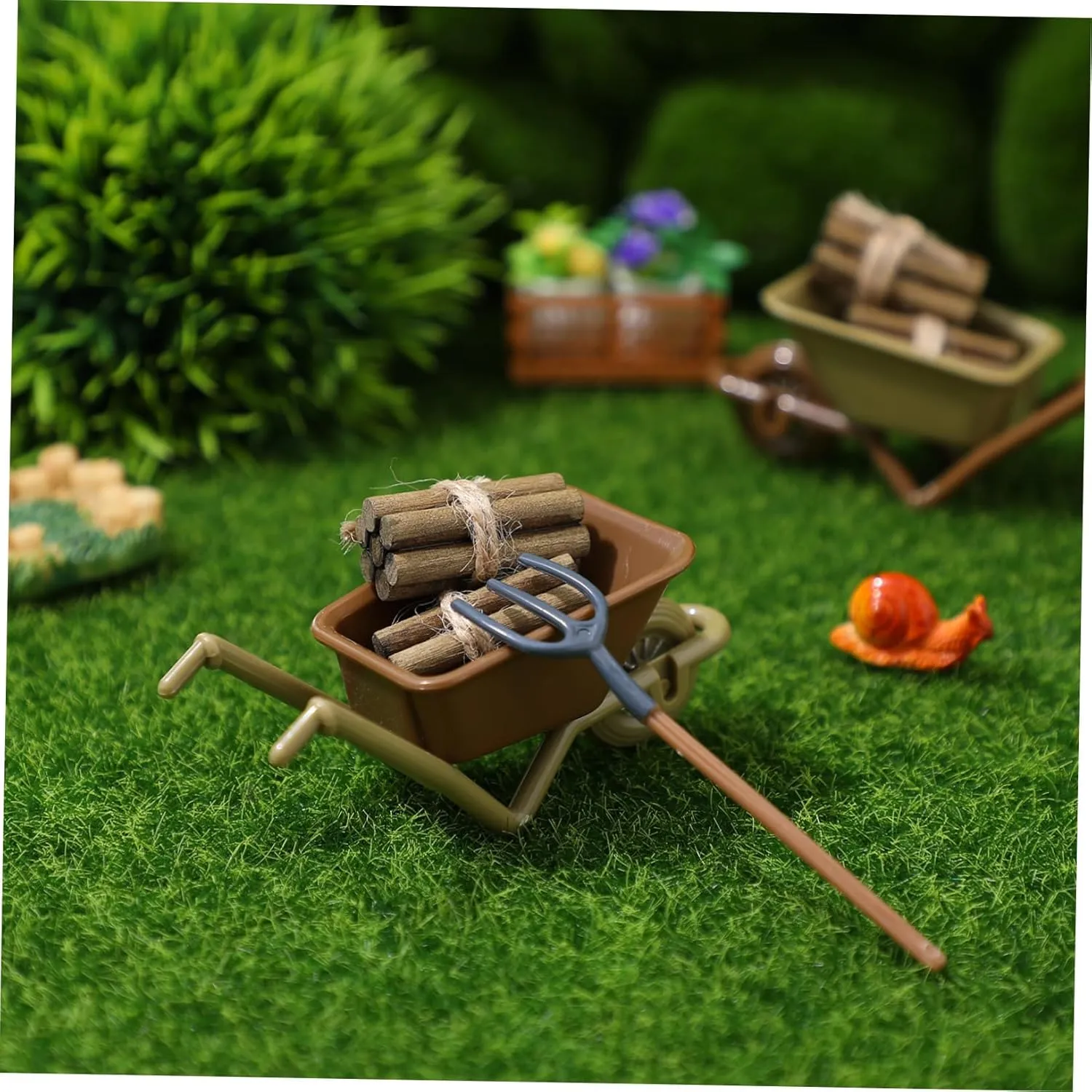 BESTonZON 8sets Miniature Farm Tools of Toy Wheelbarrow Garden Fork Realistic Miniature Model for Boys and Girls Dollhouse Home Decor for Landscaping