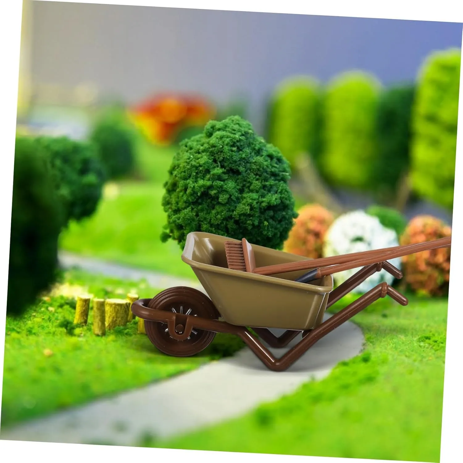 BESTonZON 8sets Miniature Farm Tools of Toy Wheelbarrow Garden Fork Realistic Miniature Model for Boys and Girls Dollhouse Home Decor for Landscaping