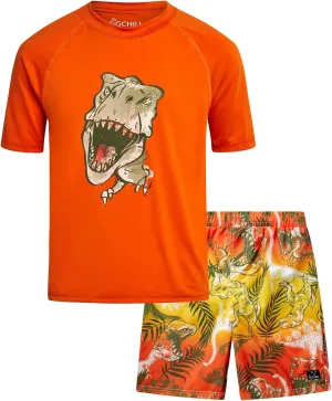 Big Chill Boys Rash Guard Set - 2 Piece UPF 50  Quick Dry Short Sleeve Swim Shirt and Swim Trunks for Boys (Sizes: 4-14)