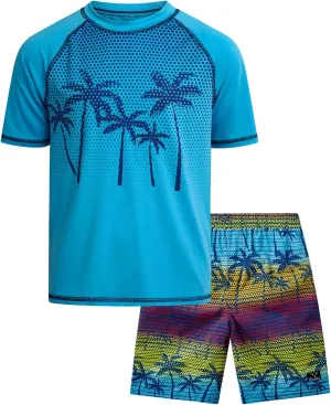 Big Chill Boys Rash Guard Set - 2 Piece UPF 50  Quick Dry Short Sleeve Swim Shirt and Swim Trunks for Boys (Sizes: 4-14)