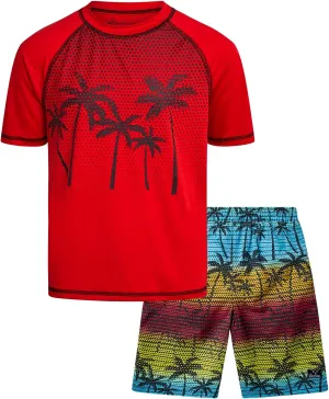Big Chill Boys Rash Guard Set - 2 Piece UPF 50  Quick Dry Short Sleeve Swim Shirt and Swim Trunks for Boys (Sizes: 4-14)