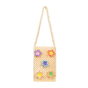 Black and Beige Petal Play – 3D Daisy Beaded Handbag