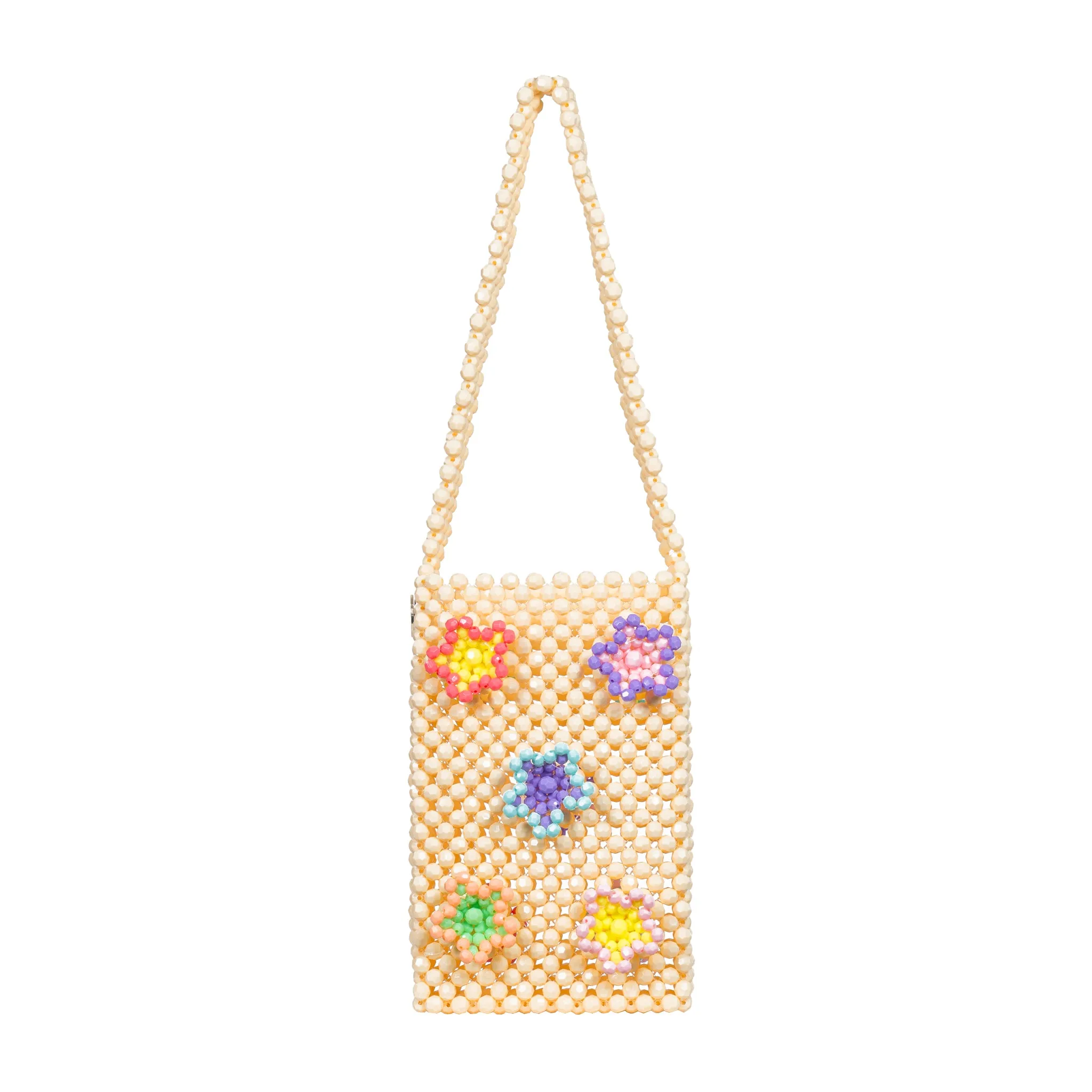 Black and Beige Petal Play – 3D Daisy Beaded Handbag