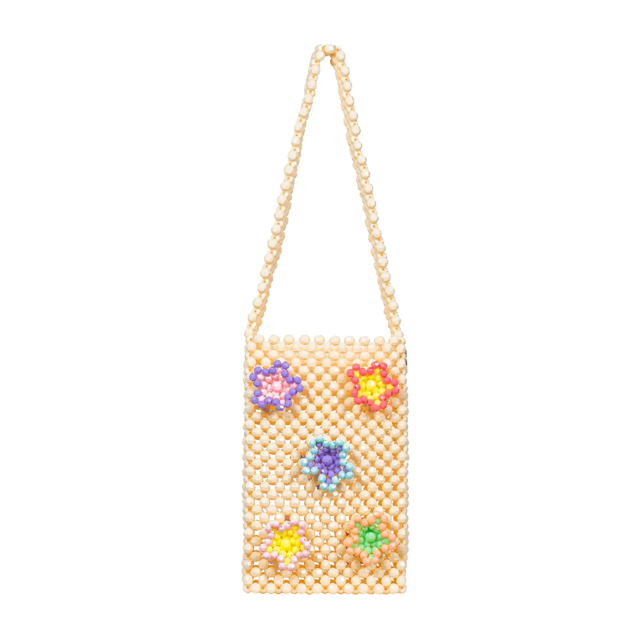 Black and Beige Petal Play – 3D Daisy Beaded Handbag