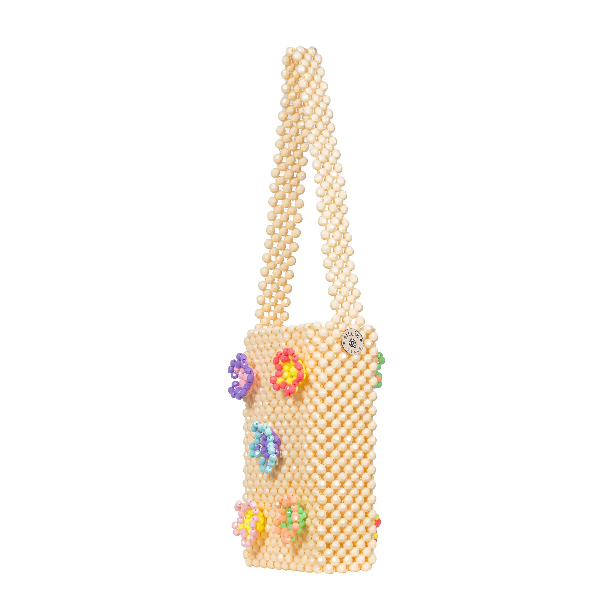 Black and Beige Petal Play – 3D Daisy Beaded Handbag