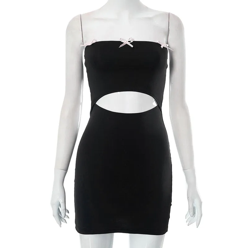 Black Tube Slit Charming Bow Mini Dress