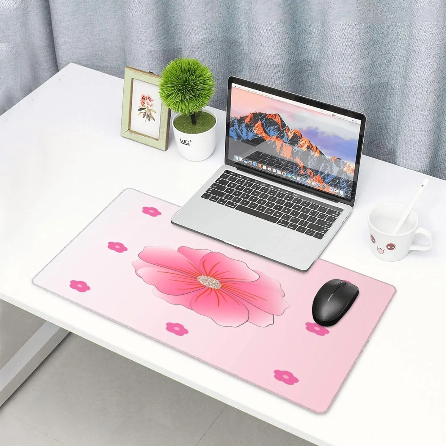 Blooming Carnations Non-Slip Desk Pad,Mouse Pad,Waterproof PVC Desk Table Protector, Easy Clean Laptop Desk Writing Mat for Office Work/Home/Decor