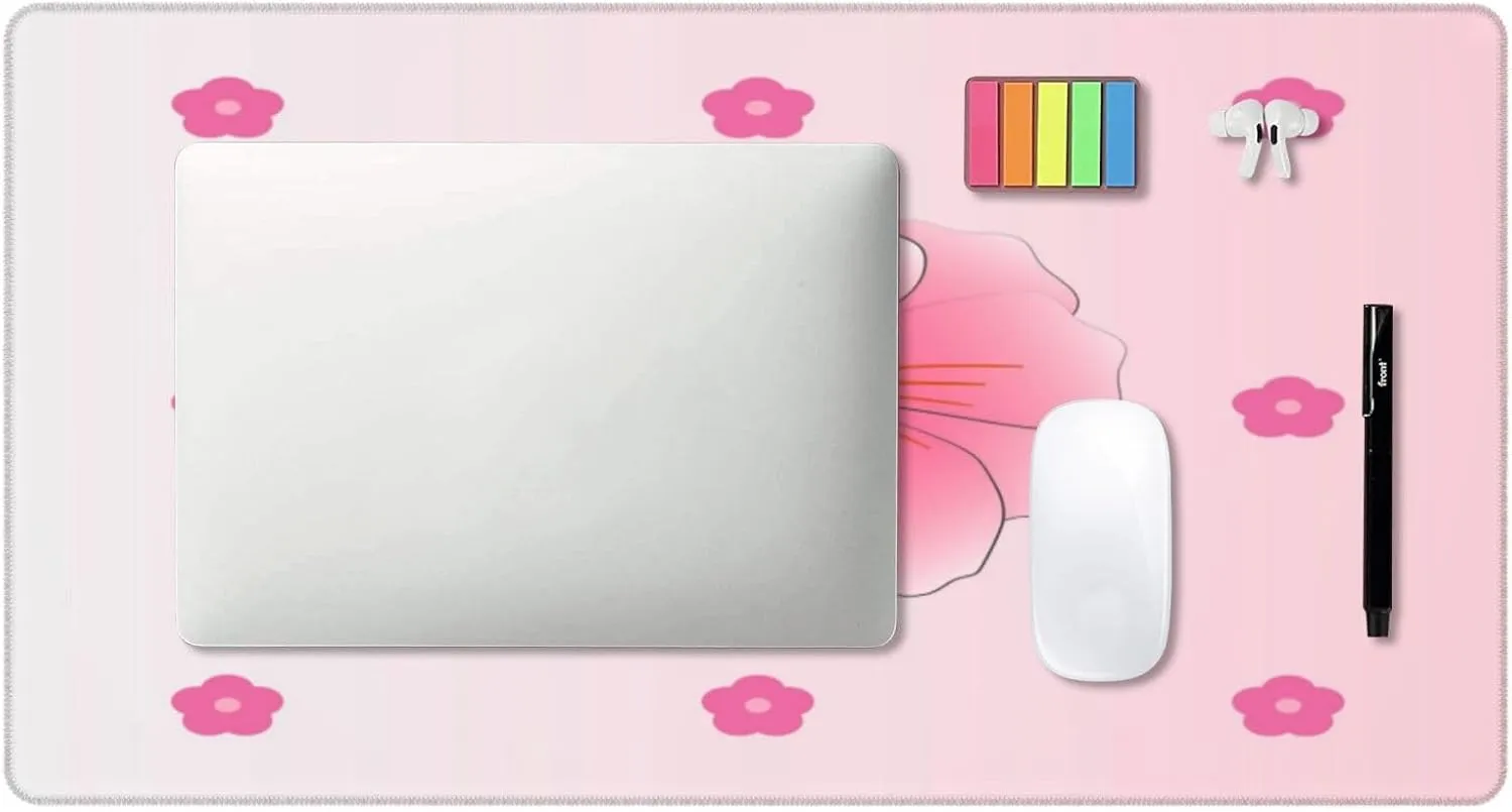 Blooming Carnations Non-Slip Desk Pad,Mouse Pad,Waterproof PVC Desk Table Protector, Easy Clean Laptop Desk Writing Mat for Office Work/Home/Decor