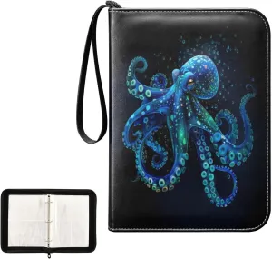 Blue Octopus Colorful Card Binder 4 Pocket, Trading Card Holder Fits 400 Game Cards with 50 Removable Sleeves, MTG Card Case Standard Size
