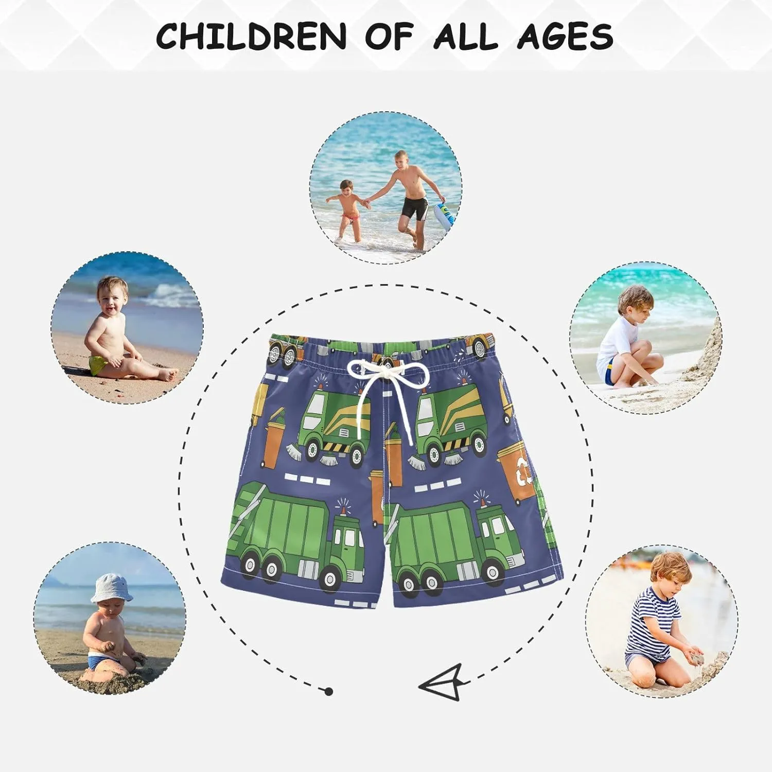 Boccsty Dots 80s 90s Geometric Boys Swim Trunks Baby Kids Swimwear Summer Toddler Beach Board Shorts 2T