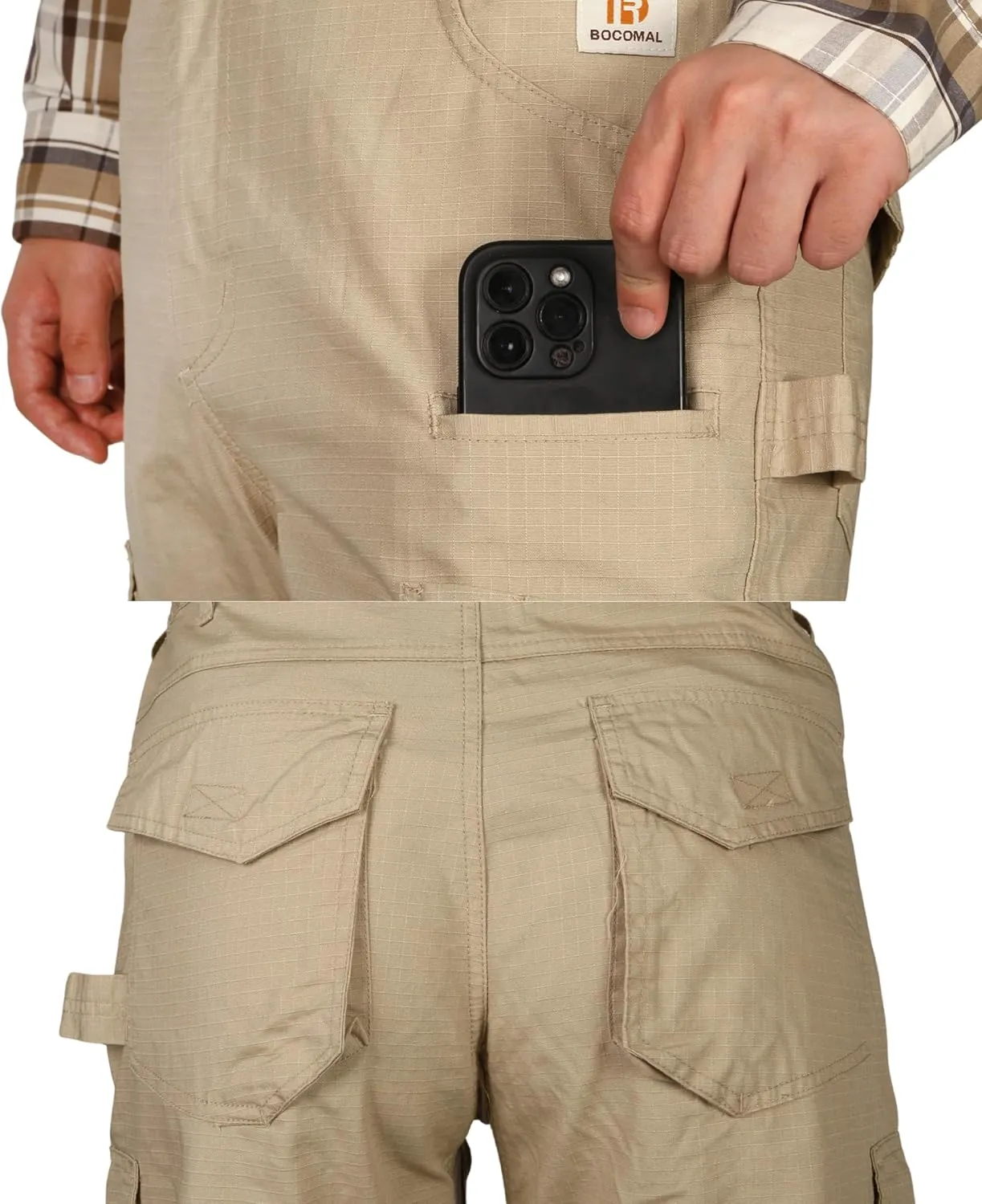 BOCOMAL FR Pants Cargo Pockets Lightweight 100% C Rip Stop Water Repellent Finish Flame Resistant Jeans Regular Fit