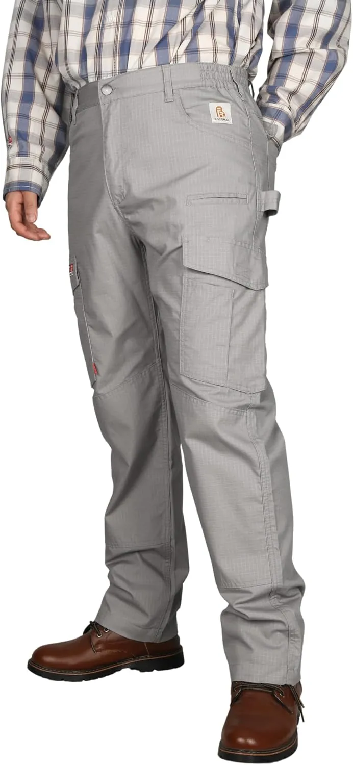 BOCOMAL FR Pants Cargo Pockets Lightweight 100% C Rip Stop Water Repellent Finish Flame Resistant Jeans Regular Fit