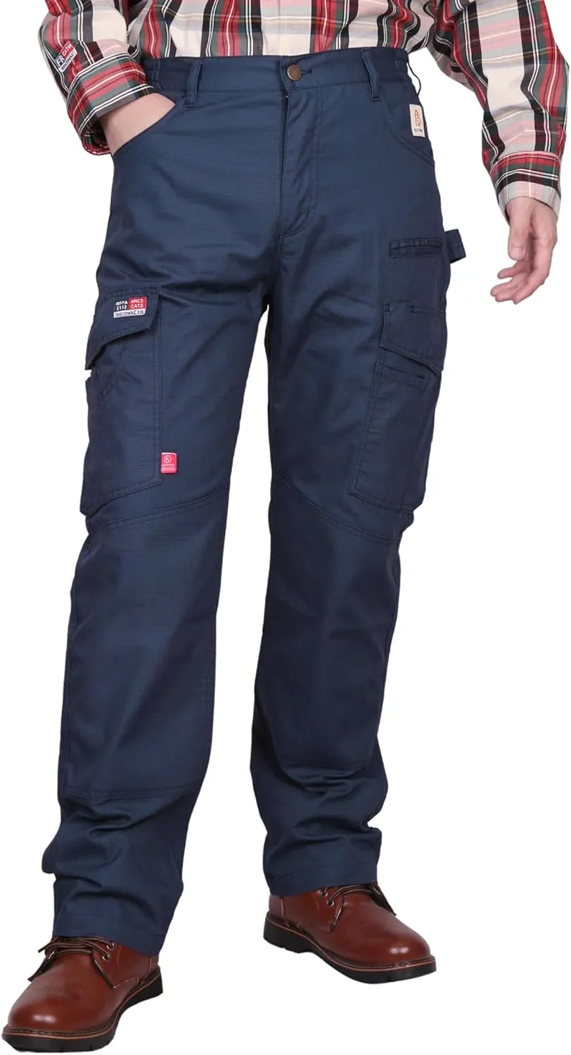 BOCOMAL FR Pants Cargo Pockets Lightweight 100% C Rip Stop Water Repellent Finish Flame Resistant Jeans Regular Fit