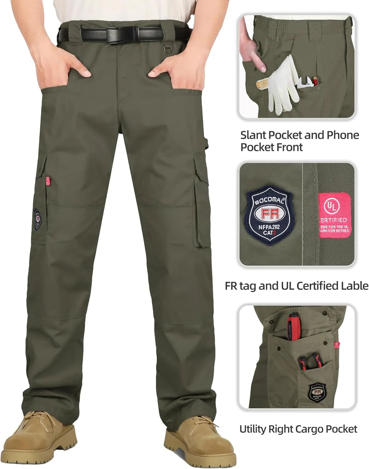 BOCOMAL FR Pants for Men Cargo Flame Resistant Pants(2112&CAT2) 100% C 7.5oz Utility Fire Resistant Pants