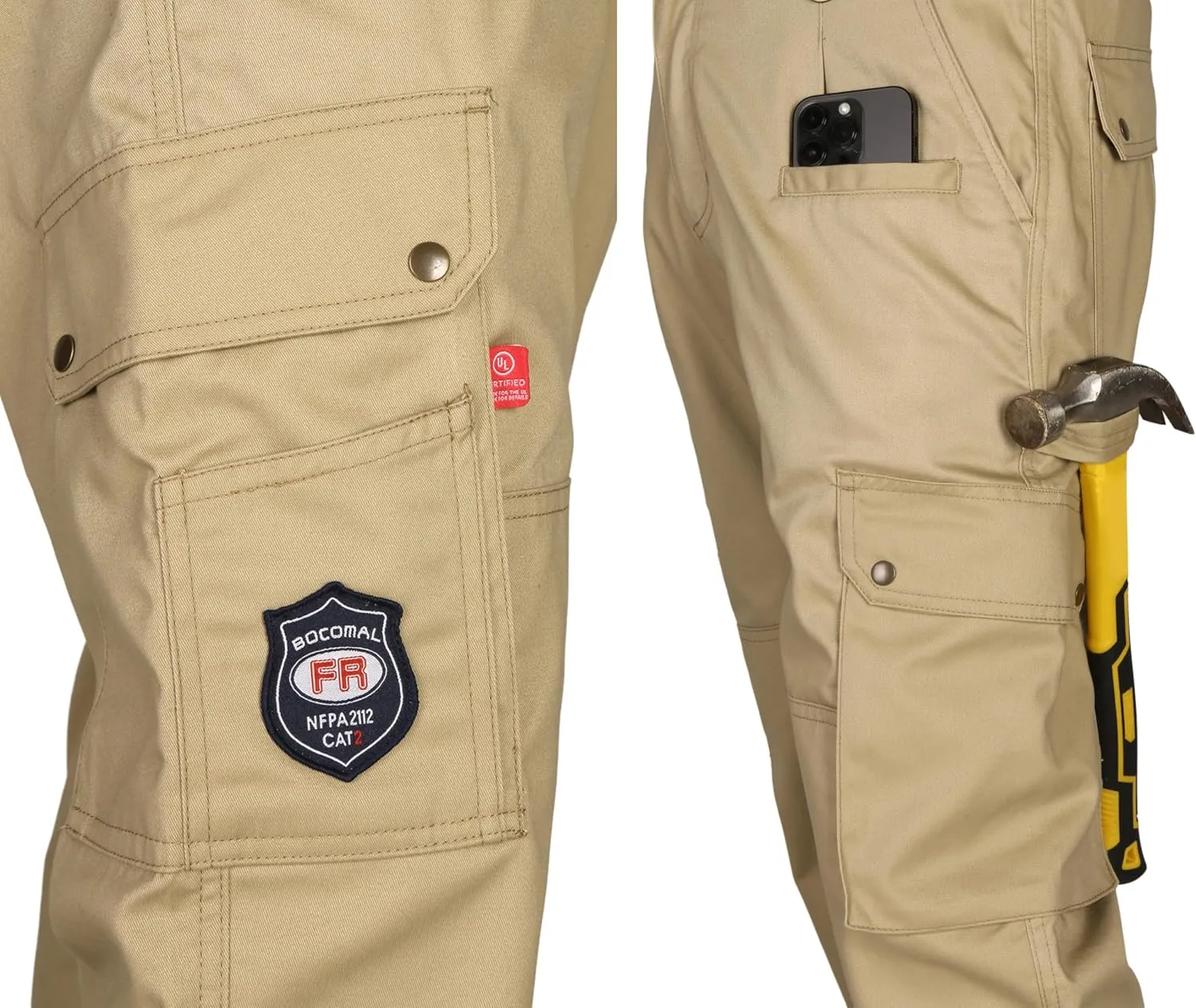 BOCOMAL FR Pants for Men Cargo Flame Resistant Pants(2112&CAT2) 100% C 7.5oz Utility Fire Resistant Pants