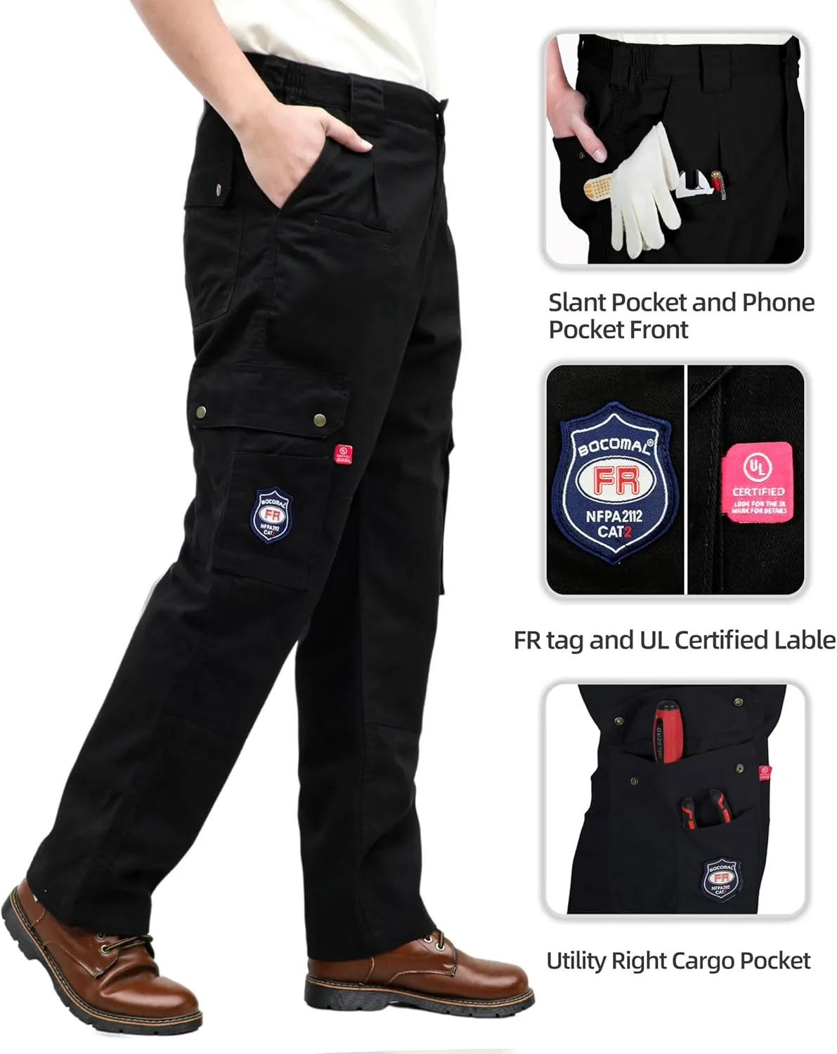 BOCOMAL FR Pants for Men Cargo Flame Resistant Pants(2112&CAT2) 100% C 7.5oz Utility Fire Resistant Pants