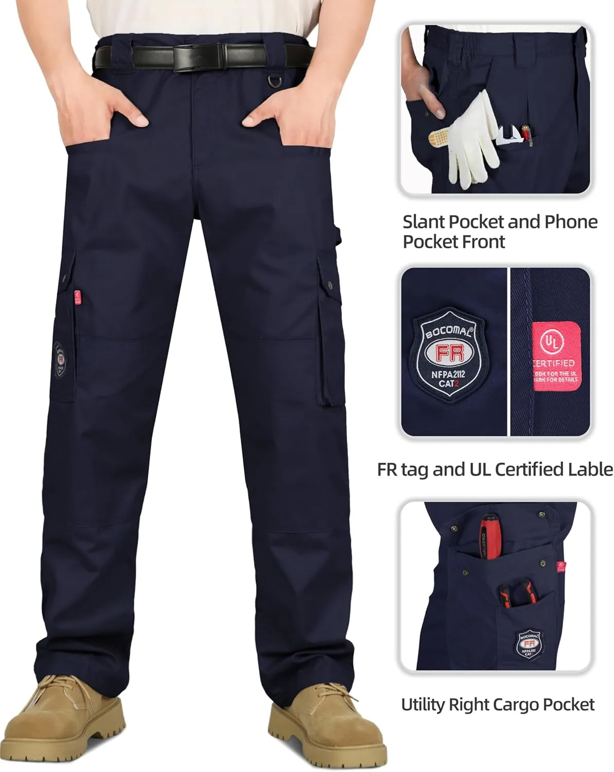 BOCOMAL FR Pants for Men Cargo Flame Resistant Pants(2112&CAT2) 100% C 7.5oz Utility Fire Resistant Pants